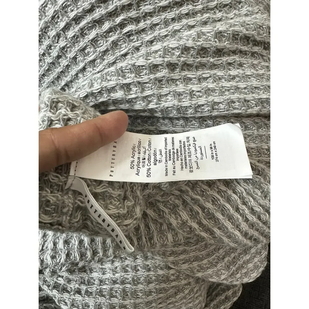 Pottery Barn Waffle Weave Blanket King Gray Cotton Blend